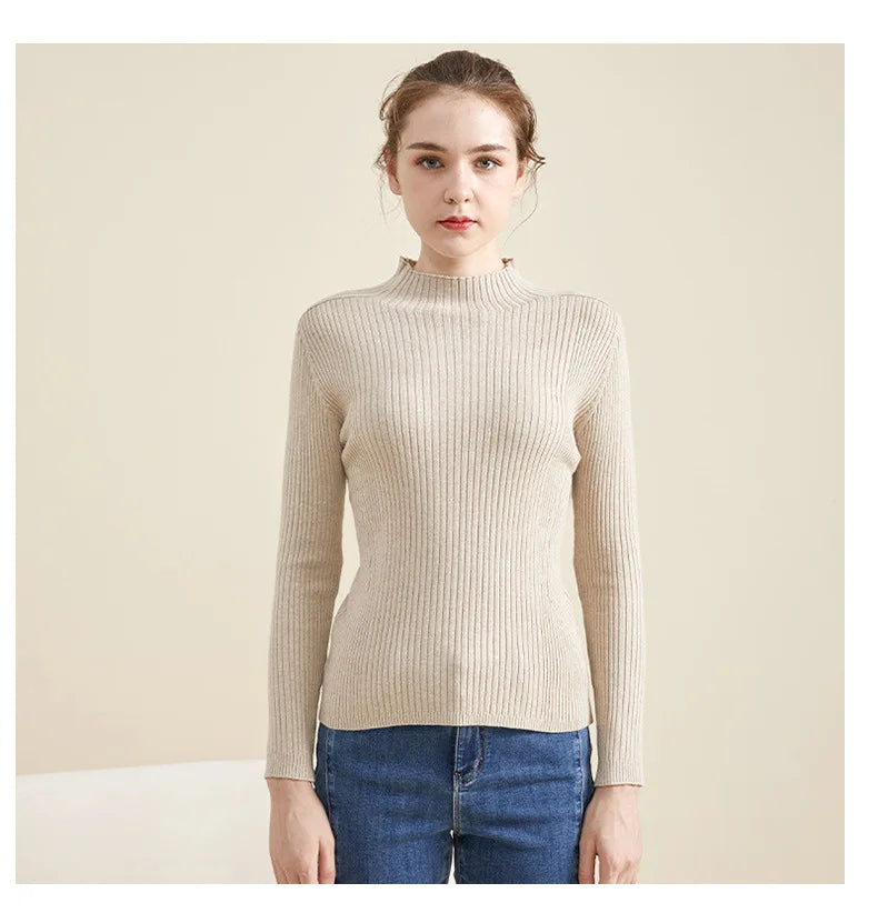 Yuyue Autumn and Winter Silk Cashmere Blended Turtleneck Sweater Women's Korean Version Fashion Slim-fit Pullover Long-sleeved F.