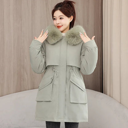 Winter dame Winter Stepp Mantel Abnehmbare Futter Pelz Kragen Gürtel Parka Jacke Für Frauen Verdickt Thermische frauen Mantel