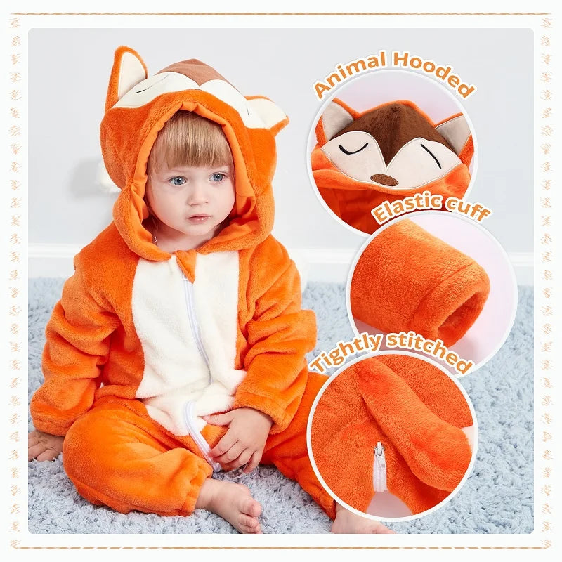 MICHLEY Winter Baby Strampler Mit Kapuze Flanell Cosplay Kleinkind Infant Kleidung Insgesamt Bodys Overall Kostüm Für Kinder Mädchen Junge