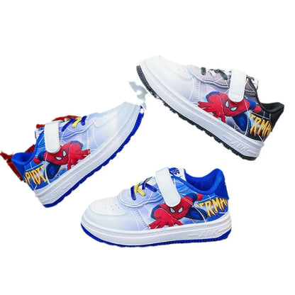 Disney Children's Casual Shoes Cartoon Boys' Breathable Fashion Sports Shoes Sneakers Pu Leather Blue White Shoes Size 26-37.