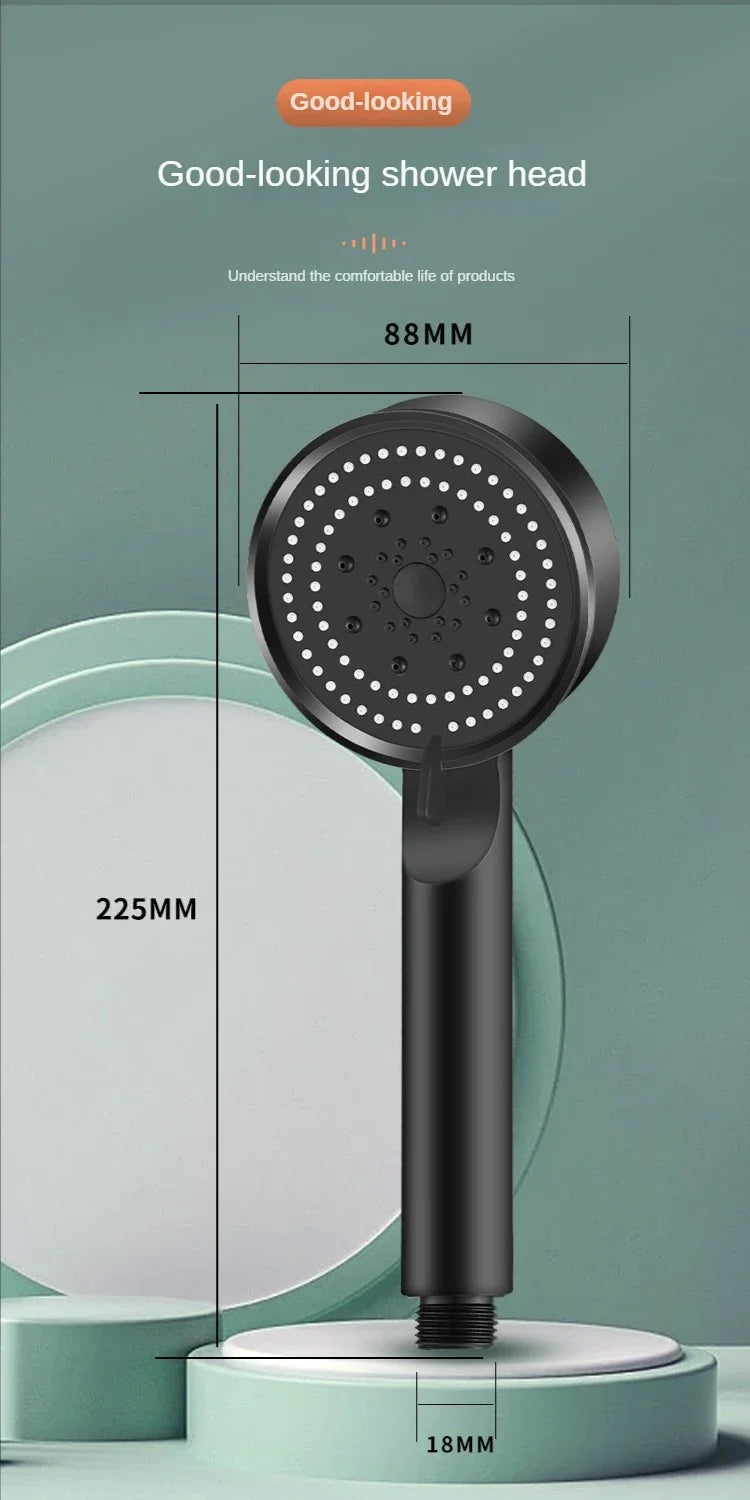 Black 5 Modes Shower Head Adjustable High Pressure Water Saving Shower Head Water Massage Shower Head Bathroom Accessories
