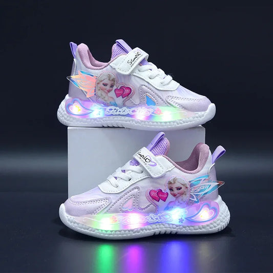 Frozen Princess New Children Shoes LED Colorful Lighted Kids Sneakers Classic Glowing Infant Girls Tennis.