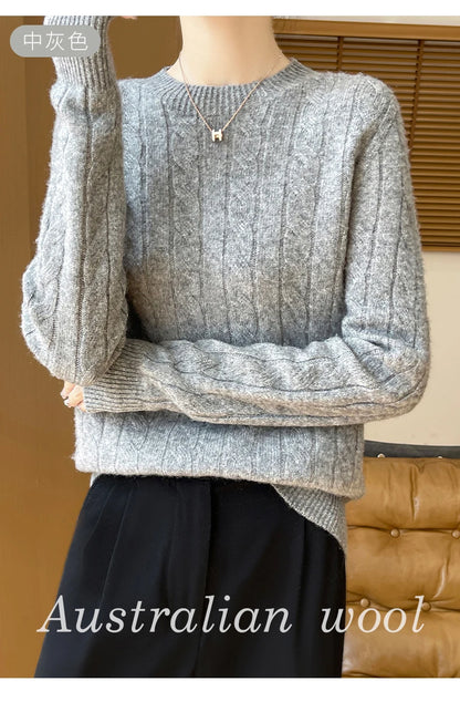 Frauen 100% Merino Wolle Verdickung Pullover Oansatz Gestrickte Twisted Pullover Herbst Winter Kaschmir Langarm Kleidung Basis Tops