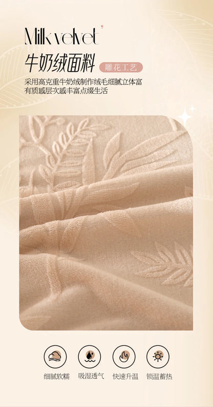 2025 new light luxury high gram weight carved fleece milk fleece bed sheet four-piece set thickened warm bedding winter.