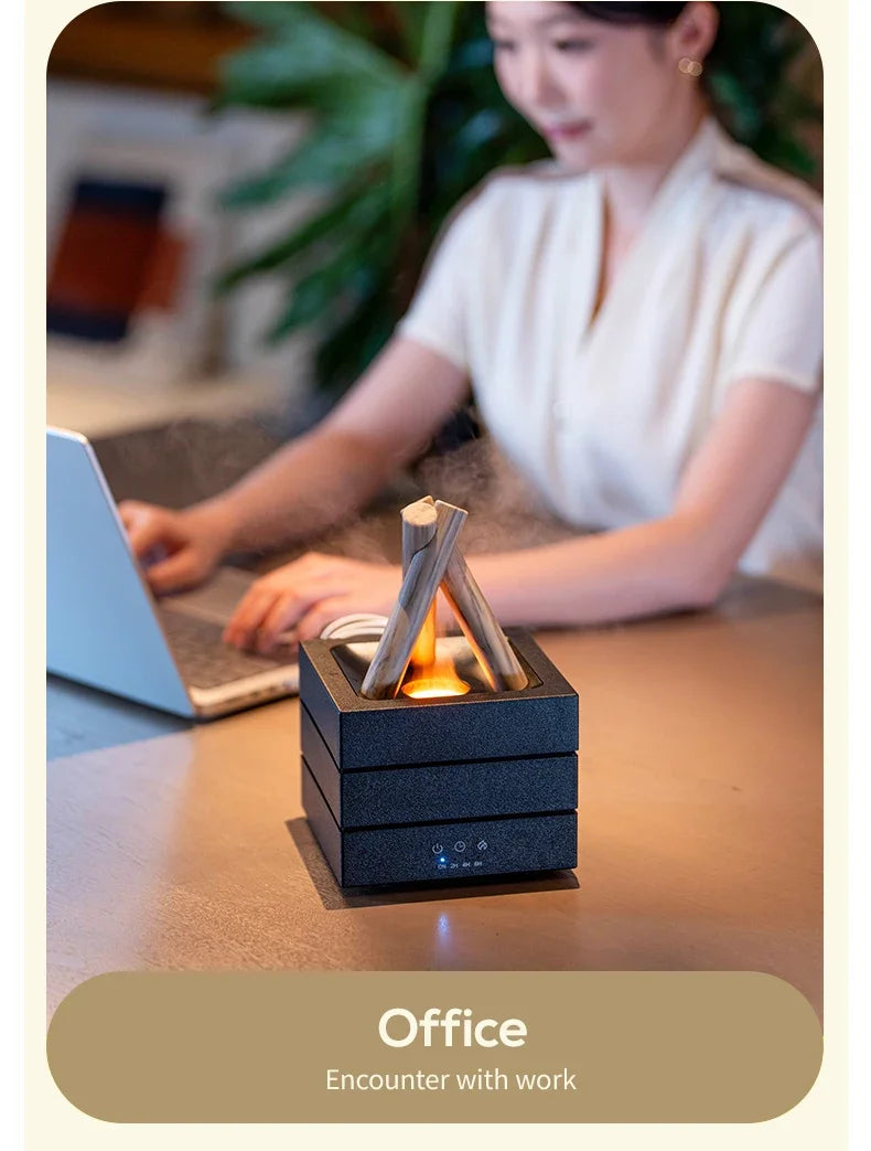 280ml Flame Aroma Diffuser USB Air Humidifier Colorful Atmosphere Light and Remote Control Bonfire Essential Oil Aroma Diffuser.