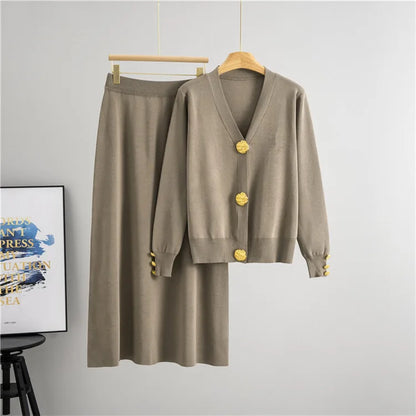 Women Knitted Sweater Muslim 2 Piece Set Cardigan Single Breasted Coat Long Skirt Suit Knit Outfits Morocco Autumn Winter 2025.