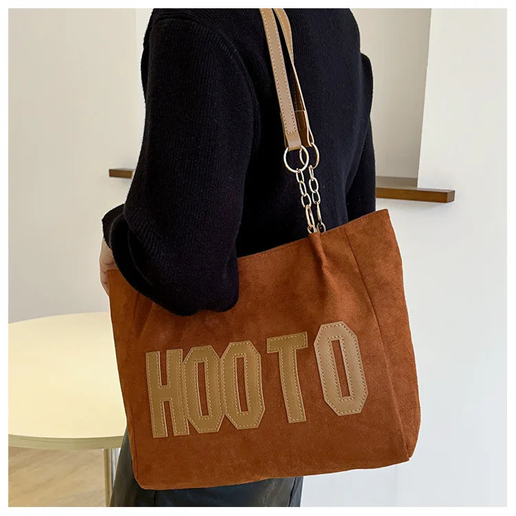 Solid Color Shoulder Bag, Trendy Letters Tote Bag, Canvas Campus Handbag for Women, Office,College,Work,Travel Hand Bags Bolsa