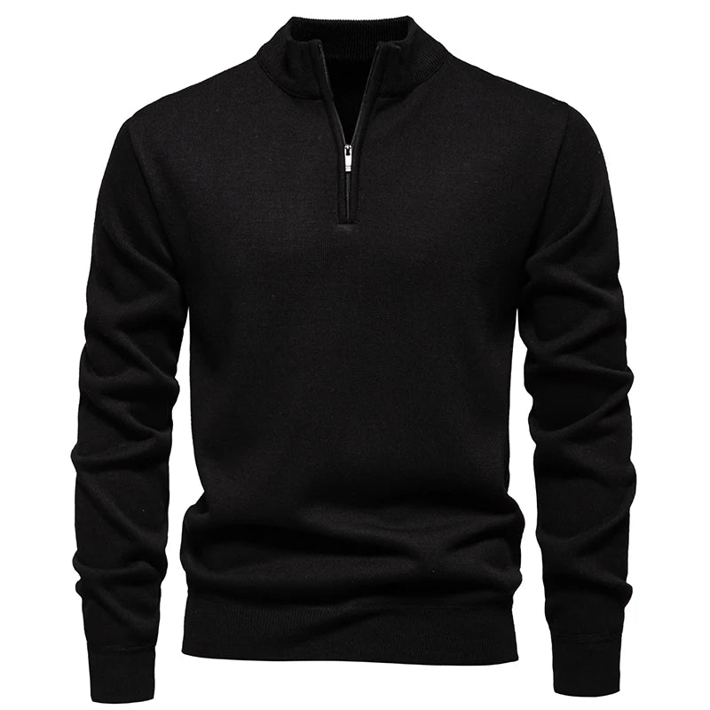 Autumn Winter Men's Half Zipper Knitted Pullovers Solid Slin Fit Casual Sweater Male Fleece Warm Stand Collar Pullover Sweaters