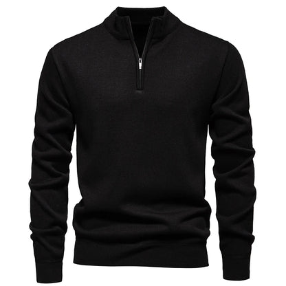 Autumn Winter Men's Half Zipper Knitted Pullovers Solid Slin Fit Casual Sweater Male Fleece Warm Stand Collar Pullover Sweaters