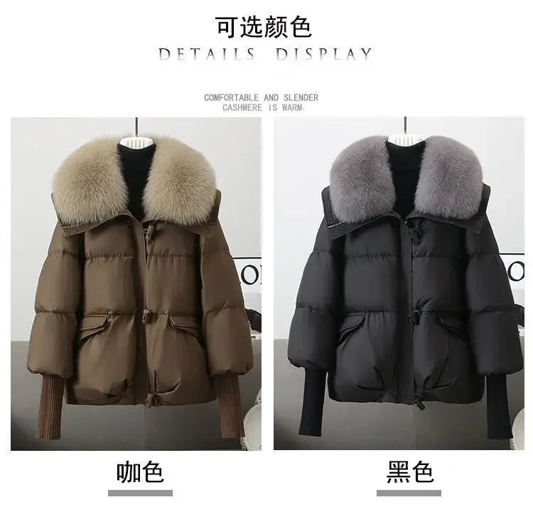 2025 Winter Neue Unten Kurze Gepolsterte Jacke Frauen Parkas Pelz Kragen Dicke Baumwolle Mäntel Kleidung Schwarz Casual Oberbekleidung Weibliche neue.
