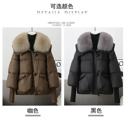2025 Winter Neue Unten Kurze Gepolsterte Jacke Frauen Parkas Pelz Kragen Dicke Baumwolle Mäntel Kleidung Schwarz Casual Oberbekleidung Weibliche neue.