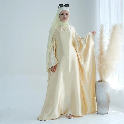 Eid Batwing Satin Shimmer Soft Crepe Abaya Dubai Luxury 2024 Islam Muslim Maxi Kaftan Dress Kebaya Abayas For Women Vestidos.