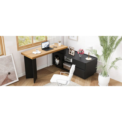 Eckschreibtisch mit integriertem Tierhaus – 120 x 50 cm, L-förmig oder einteilig, Eckschreibtisch für das Heimbüro mit XL-Tierhöhle