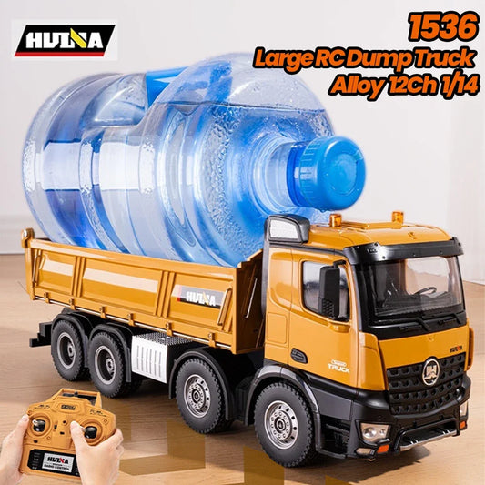 Huina Large 50Cm Rc Dump Truck 1536 12Ch 1/14 Alloy Remote Control Engineering 8Wheel Heavy-Duty Dump Truck Cargo Model Boy Gift.