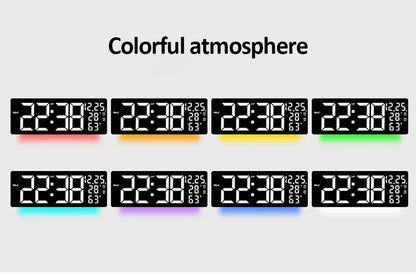 17-Zoll großer digitaler Wecker mit 11 Farben und dynamischem RGB-Display, RGB-LED-Wanduhr mit Farbwechsel/Doppelalarm/Raumdekoration