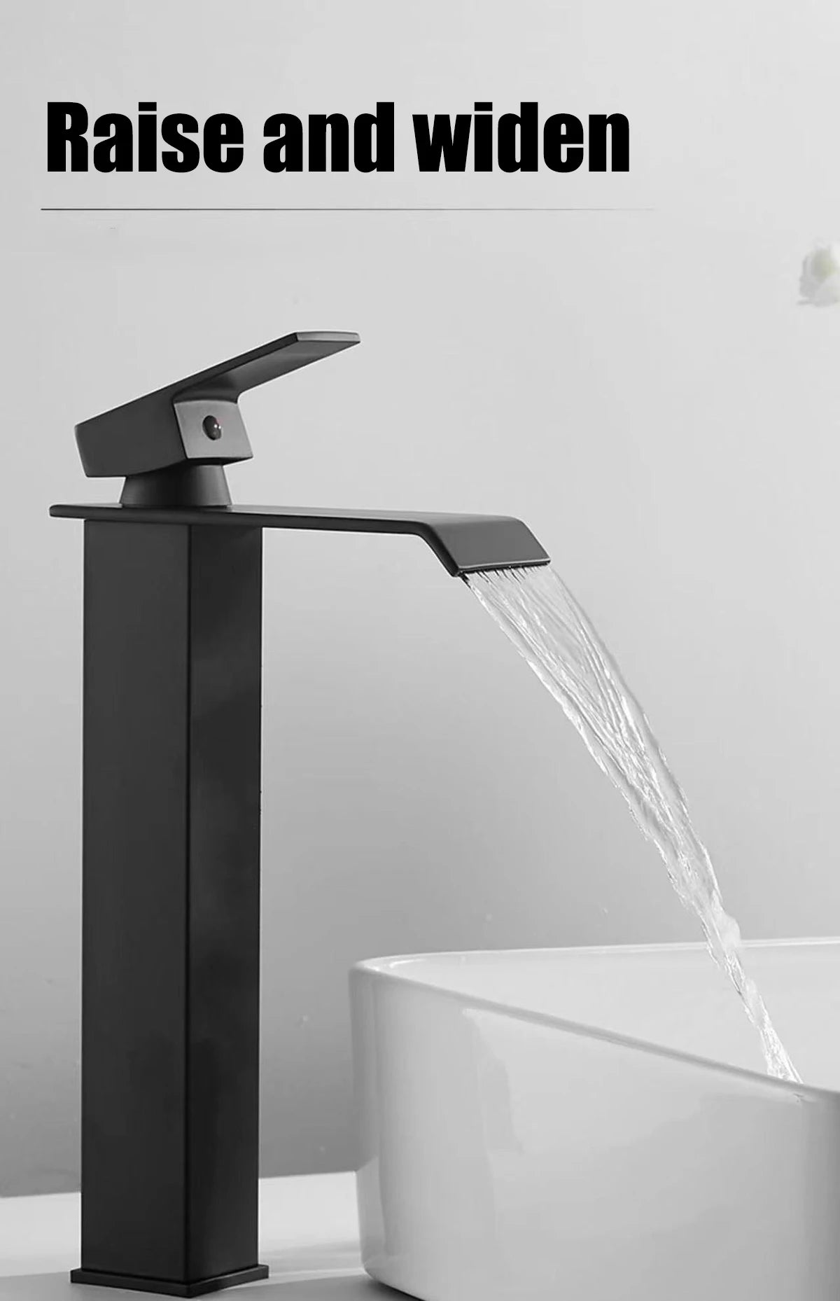 Black waterfall hot and cold faucet wash basin countertop basin bathroom cabinet splash proof basin faucet kitchen