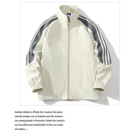 Sports suit men's  spring and autumn striped stand up collar jacket and pants paired with running and fitness two-piece set.