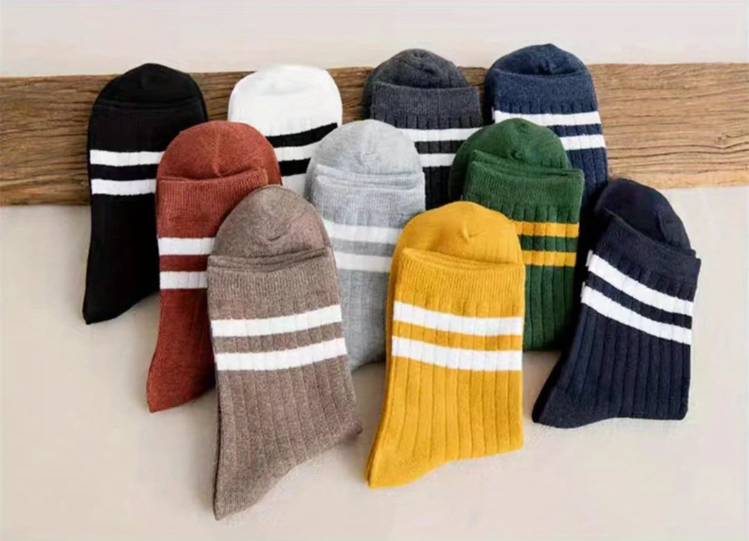 5 Pairs Of Men's Socks, Autumn And Winter Vintage Fun Fashion Athletic Socks, Sports Trend Socks.