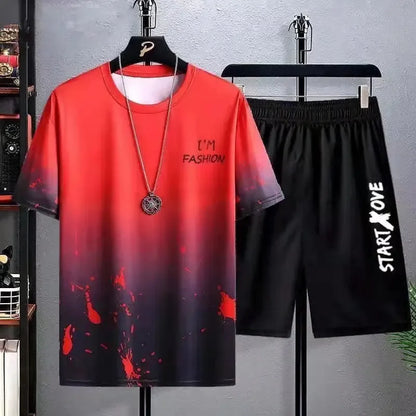 Cool Ice Silk Short Sleeve And Shorts Sports Set for Men Summer 2025 New Style Trendy Teenagers Casual Fashion Outfit.