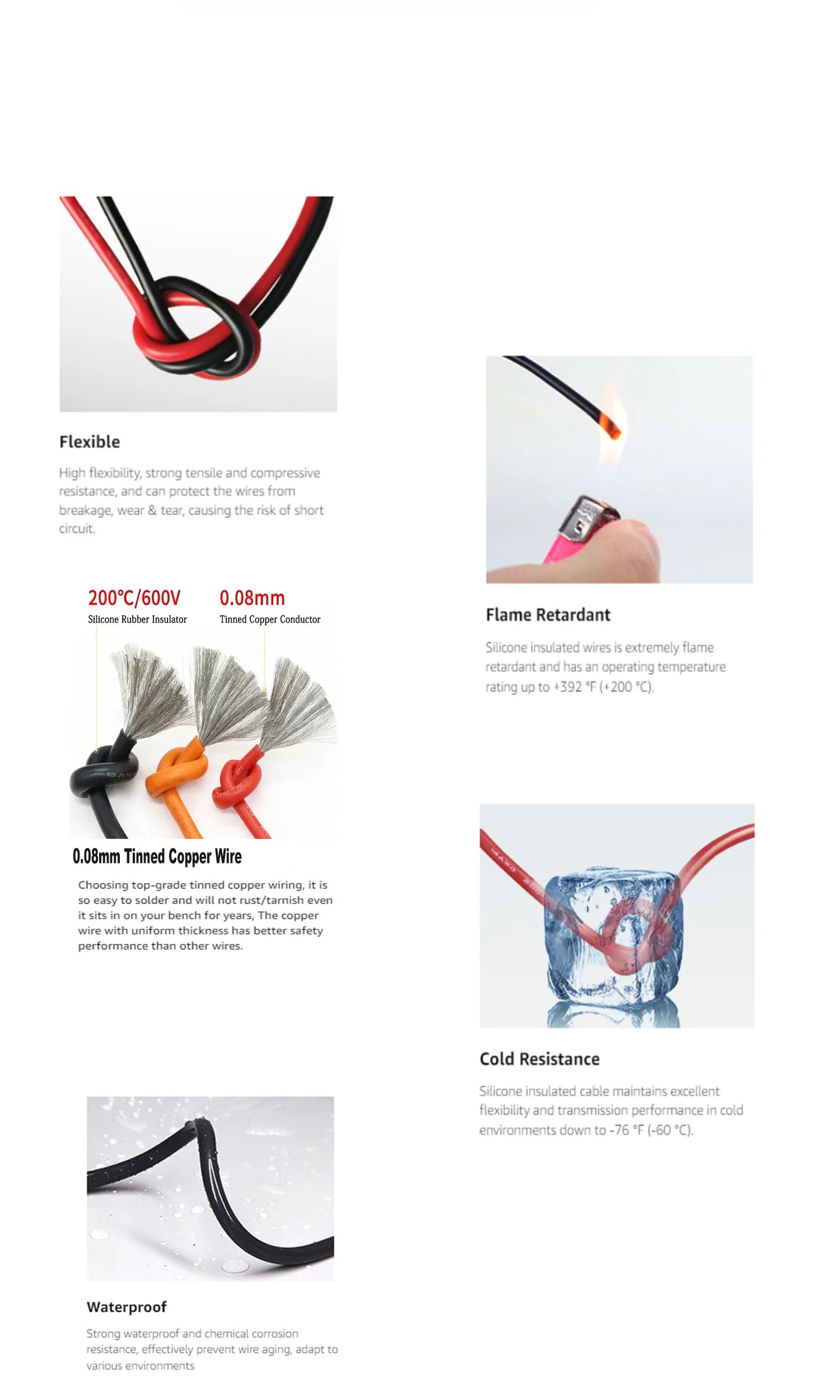 Soft Silicone Wire 16awg 18awg 20awg 22awg 24awg 26awg 28awg 30awg Stranded Tinned Copper High Temperature Cables.