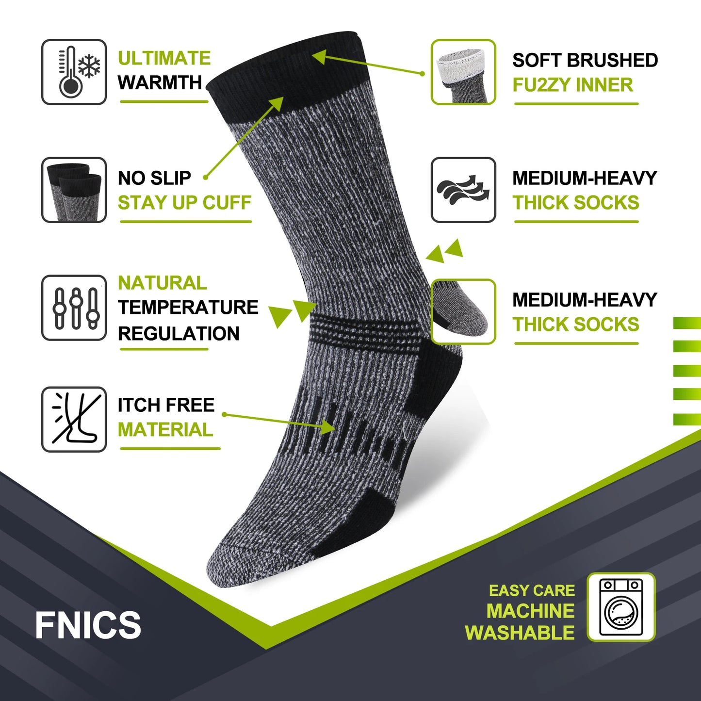 3 Pairs Men Women Merino Wool Crew Socks Thickened Thermal and Warm Socks for Winter Work Outdoor Hiking Running Sports Large.