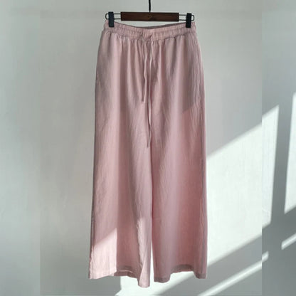 Pants Set Women Shirts Wide Leg Elastic Waist Cotton Linen Casual Sets Elegant Loose Long Sleeve Lapel Spring Shirt Y2k Suit.