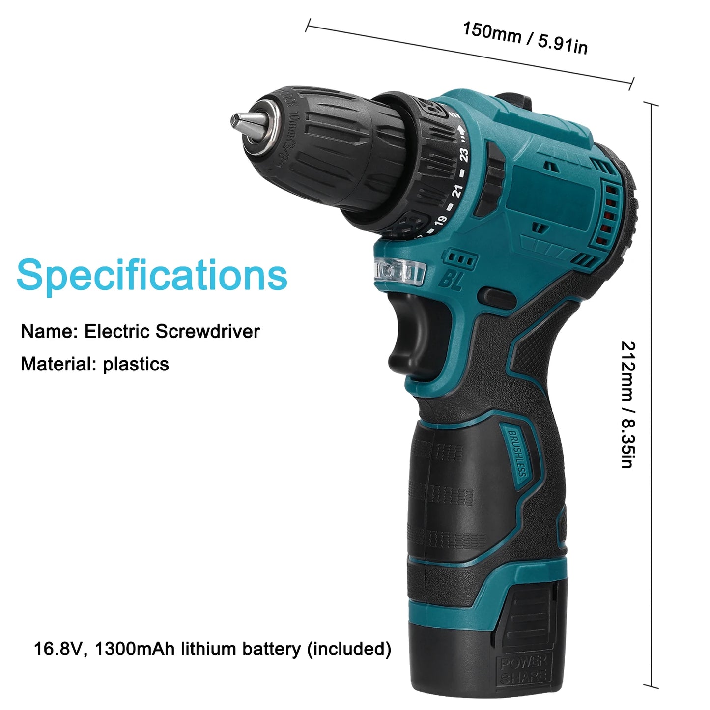2in1 Akku-Elektroschrauber Bohrer Bürstenloser Motor 45/55 Nm Drehmoment Stufenlose Geschwindigkeitsregelung Hand-Lithium-Treiber-Bohrmaschine