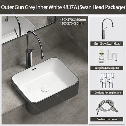 Porcelain Ceramic Vessel Sink with Drain Semi Recessed Vanity Art Sink Wash Basin Bowl for Modern Home Bathroom Decor Washbasin