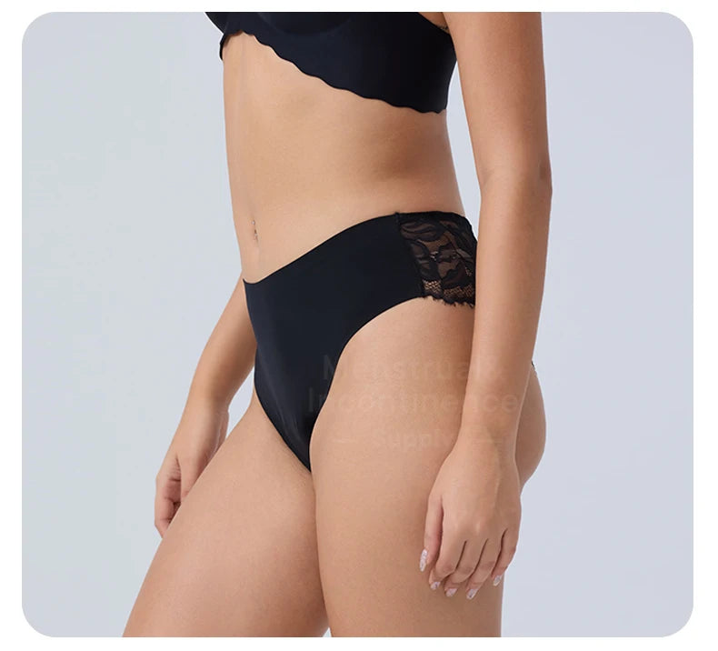 Women Period Panties 4-Layer Leakproof Lace Cheeky Brief High Absorbency Reusable Breathable Menstrual Panties.