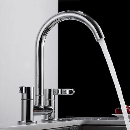 Modern Double Lever Sink Faucet Kitchen Hot Cold Wash Mix Sink Mixer Taps 360° Swivel Spout Kitchen Two Seat Elbow Faucet Filter