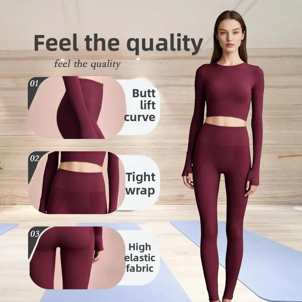 Women's Yoga Fitness Clothes Long Sleeve Pilates Sportswear Slimming Top And Bottom Set Spring Autumn New Style Training.