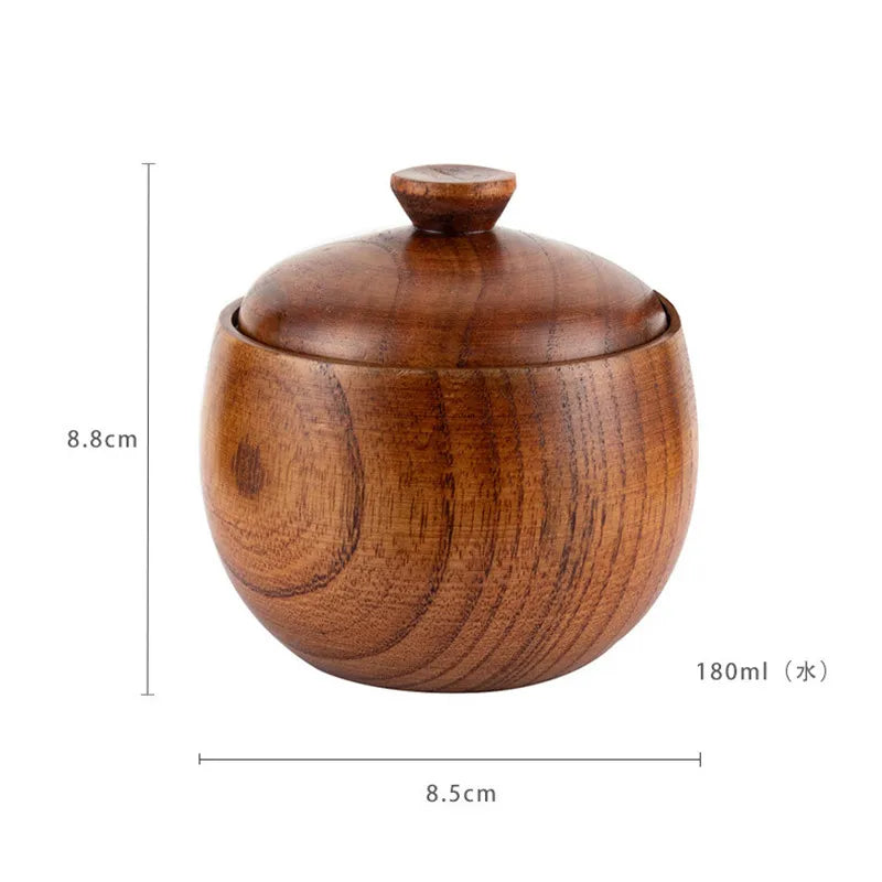 Kitchen Seasoning Jar Creative Retro Wooden Salt Pot Seasoning Storage Jar Spice Pot With Lid.