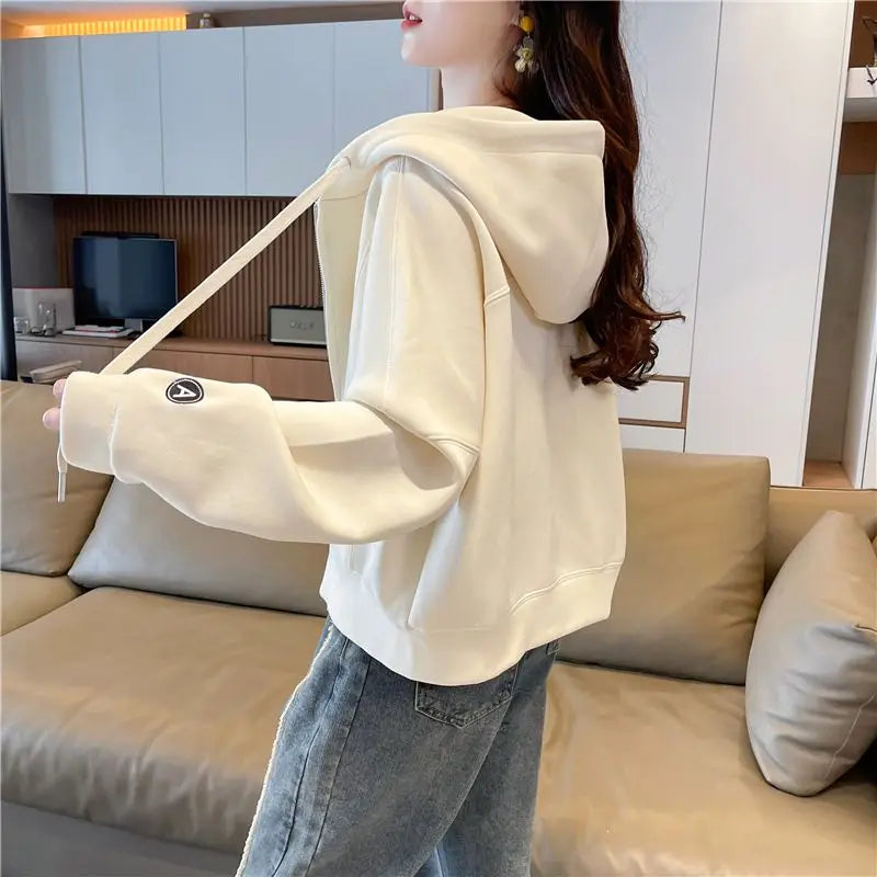 Hoodies Sweatshirt for Women Cropped Full Zip Up 2025 Trend 2000s Y2k Style Dropshiping Matching with Zipper Woman Hooded Tops.