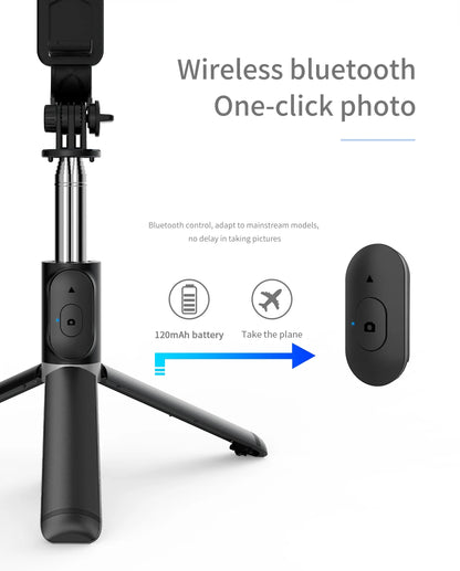 Q02 Foldable Tripod Selfie Stick Wireless Bluetooth Live Stand Holder Stabilizer for Huawei Xiaomi iPhone Cell Phone.