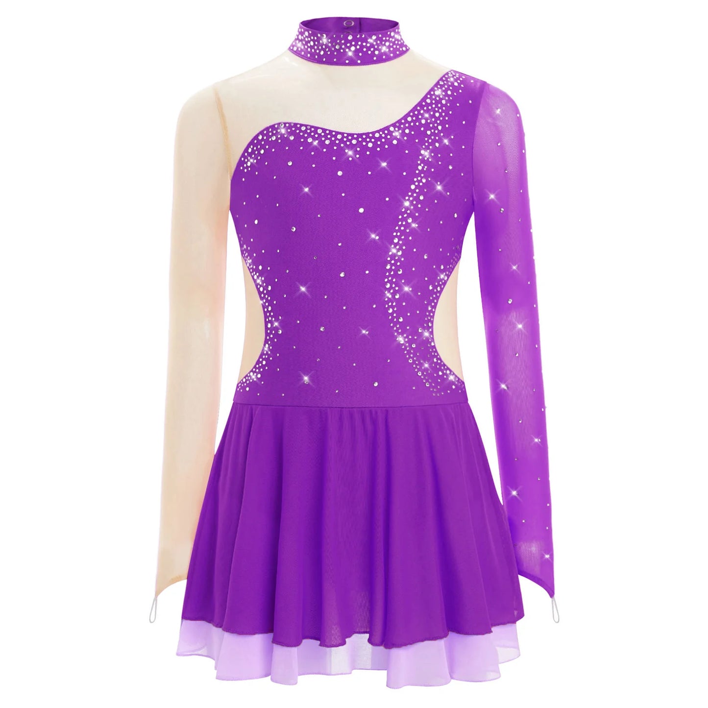 Kinder Mädchen Eiskunstlauf Kleid Lyrical Ballett Tanz Rhythmische Gymnastik Leistung Kostüm Langarm Strass Trikot.