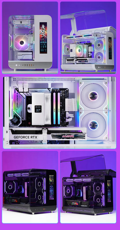 X-GAMERX HUANYI WING MATX Seaview room Case Vertical Desktop Computer 360 Water-cooled Chassis TYPE-C Interface With Screen