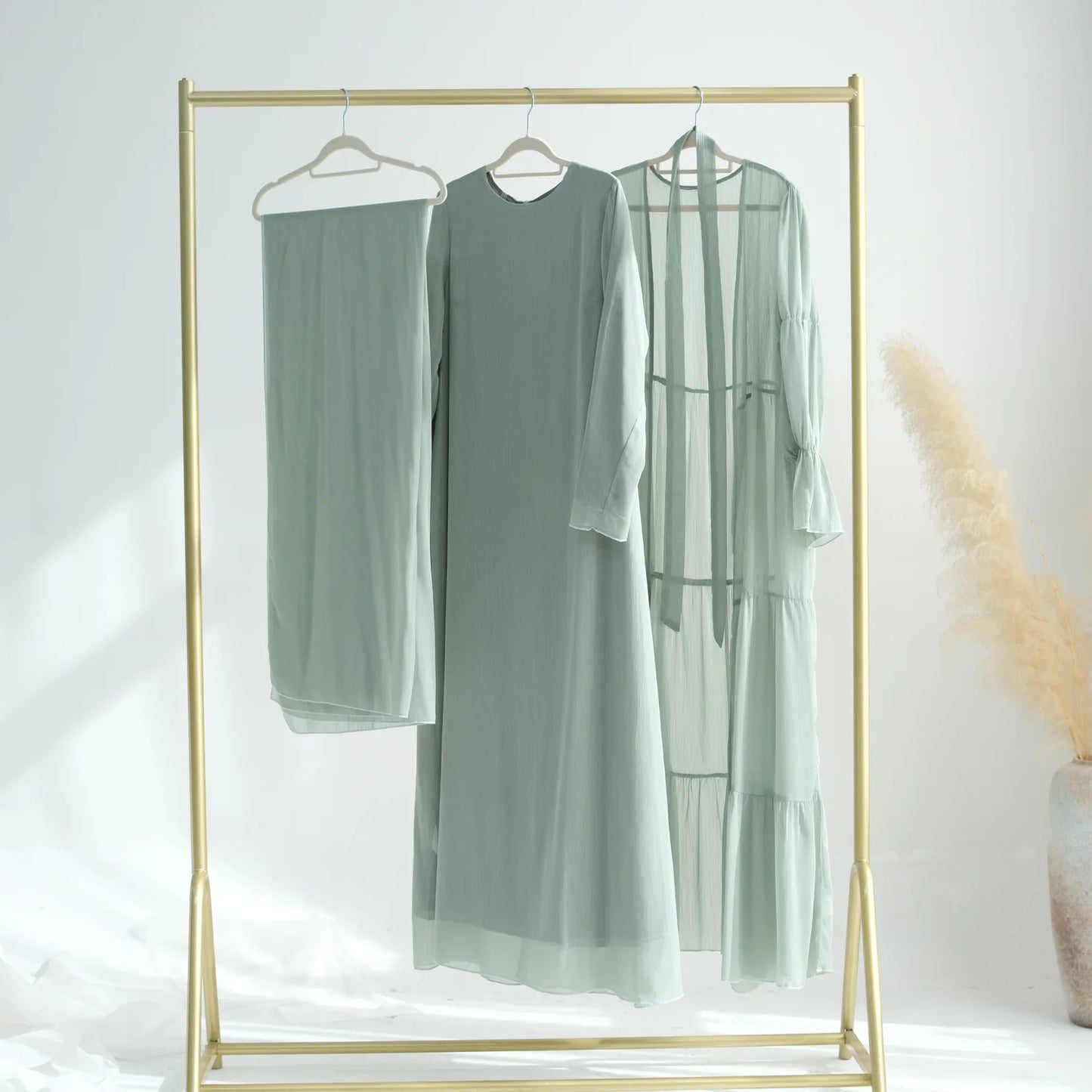 Chiffon Sheer Open Abaya Set Hijabi Muslim Women Party Ramadan Islamic Clothing  Dubai Turkey Kaftan Crepe Kimono Open Abayas