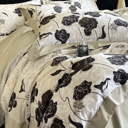 Floral Print 600TC Egyptian Cotton Bedding Queen King Comforter Cover Soft Duvet Cover Set Flat/Fitted Bed Sheet Pillowcases