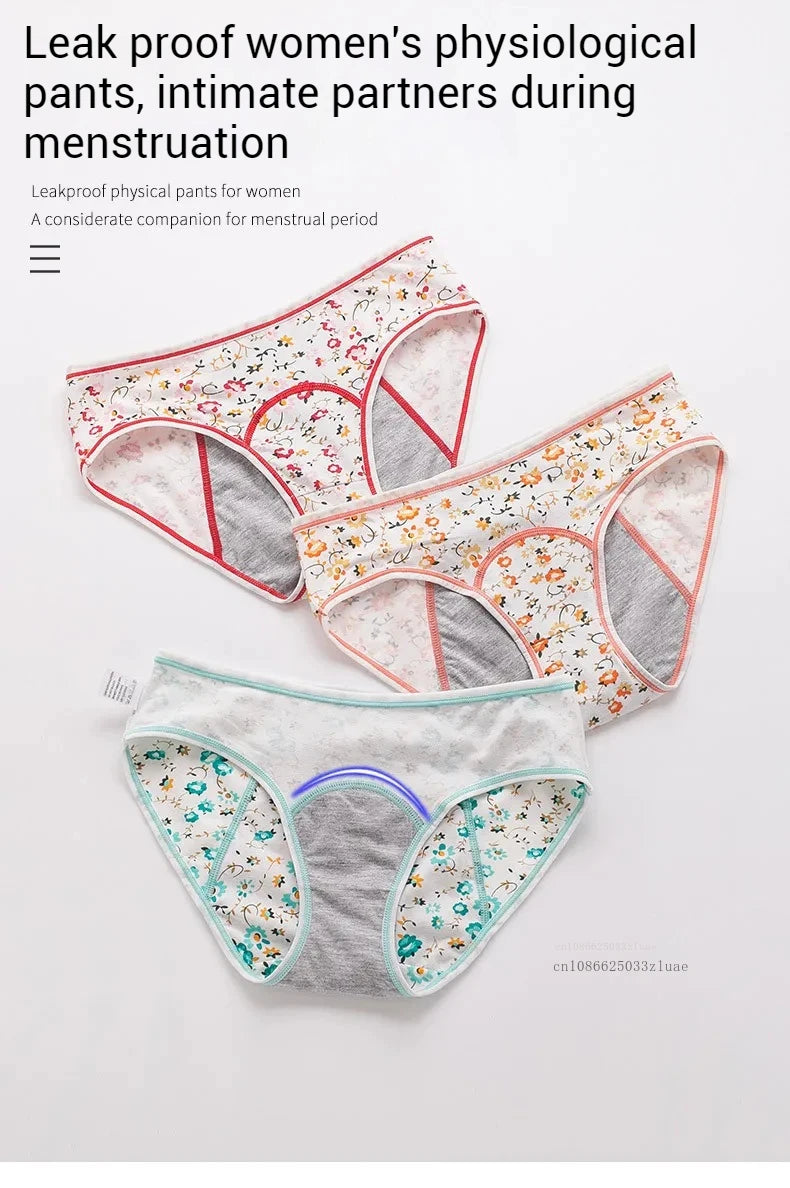 Menstrual Panties Leakproof Ladies Menstrual Pants Women's Cotton Briefs Teenager Student Mid Waist Panties for Menstruation.