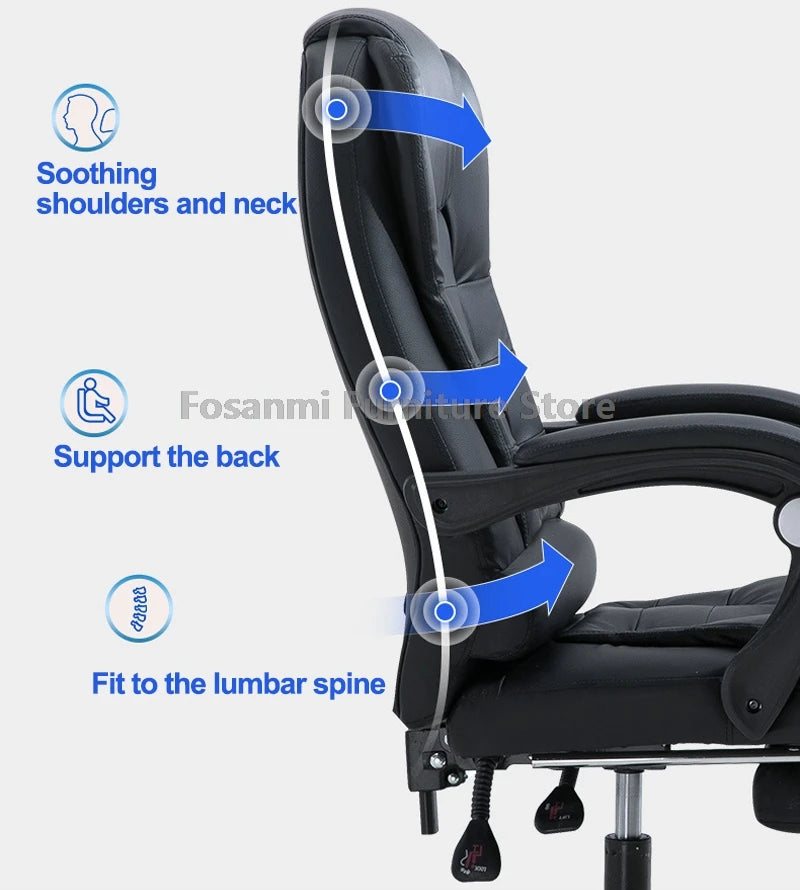 Dicker Boss-Bürostuhl mit hoher Rückenlehne und Armlehnen, Leder-Computer-Drehstuhl, ergonomische Liege-Gamer-Schreibtischstühle für Zuhause