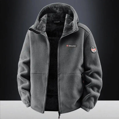Men's Outdoor Sport Hooded Sweatshirt Jacket Warm Fleece Liner Windproof Softshell Inner Polar Fleece Coat with Zipper & Pockets