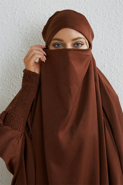 Muslimische Abaya mit Kapuze, Smockärmel, einteiliges Gebetskleid, Damen, Jilbab, islamische Kleidung, Dubai, Saudi-Arabien, schwarze Robe, türkische Bescheidenheit.