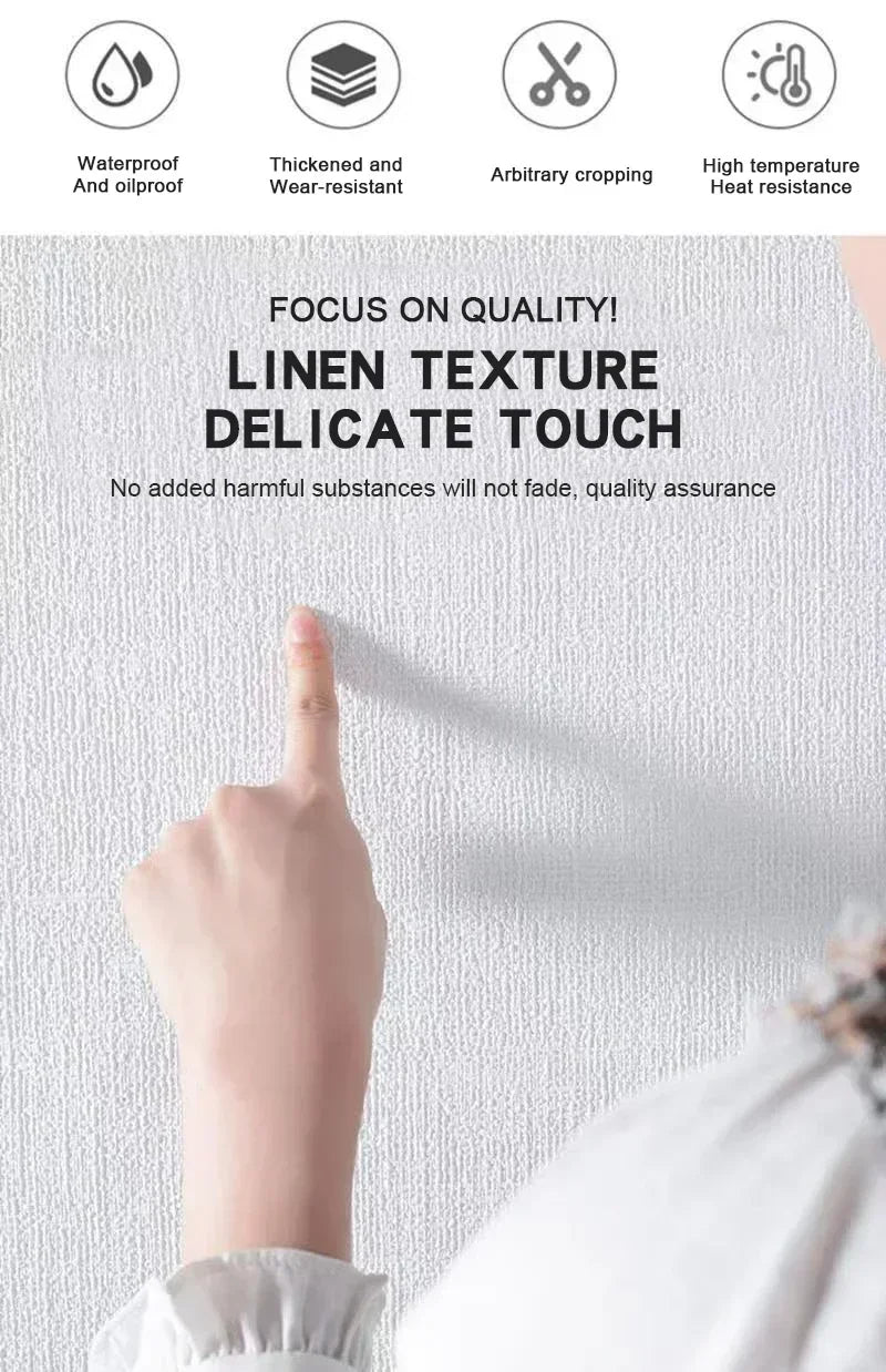 3D Linen Texture Thickened Wallpaper Self-adhesive Waterproof Wall Sticker for Living Room Dormitory Bedroom Wall Decoration