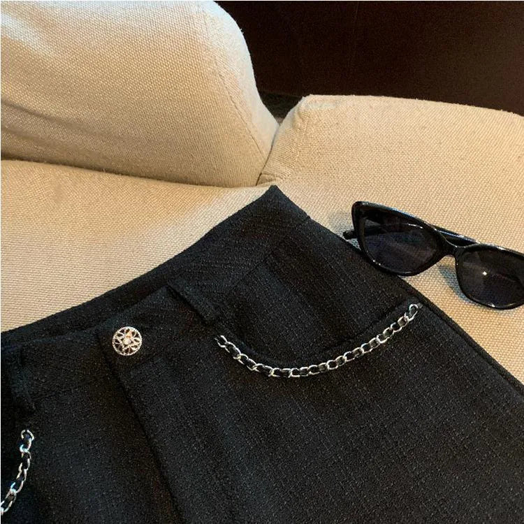 Fashion Tweed High Waist Women Shorts Autumn Winter Slim Office Woolen Black Shorts Women