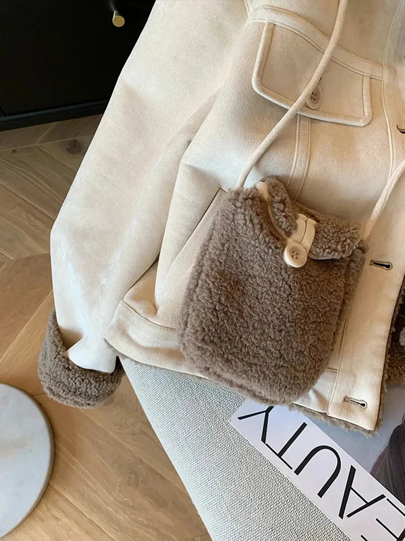 Wildleder Samt Lamm Jacke Frauen Herbst Winter Dicke Warme Turndown Kragen Mantel Y2K Lose Streetwear Alle Spiel Langarm Outwear.