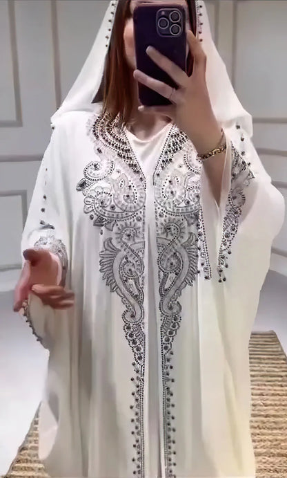 Eid Muslim Dress for Women Hooded Abaya 2 Piece Set Diamond Jalabiya Morocco Party Dresses Dubai Abayas Kaftan Vestido Long Robe