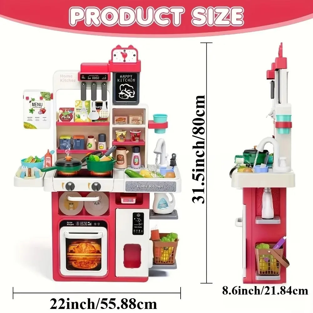 Kids Kitchen Playset Pretend Play Kitchen with Sounds & Lights Cooking Stove Steam Play Sink Food Toy Set Gift for Kids Toddlers.