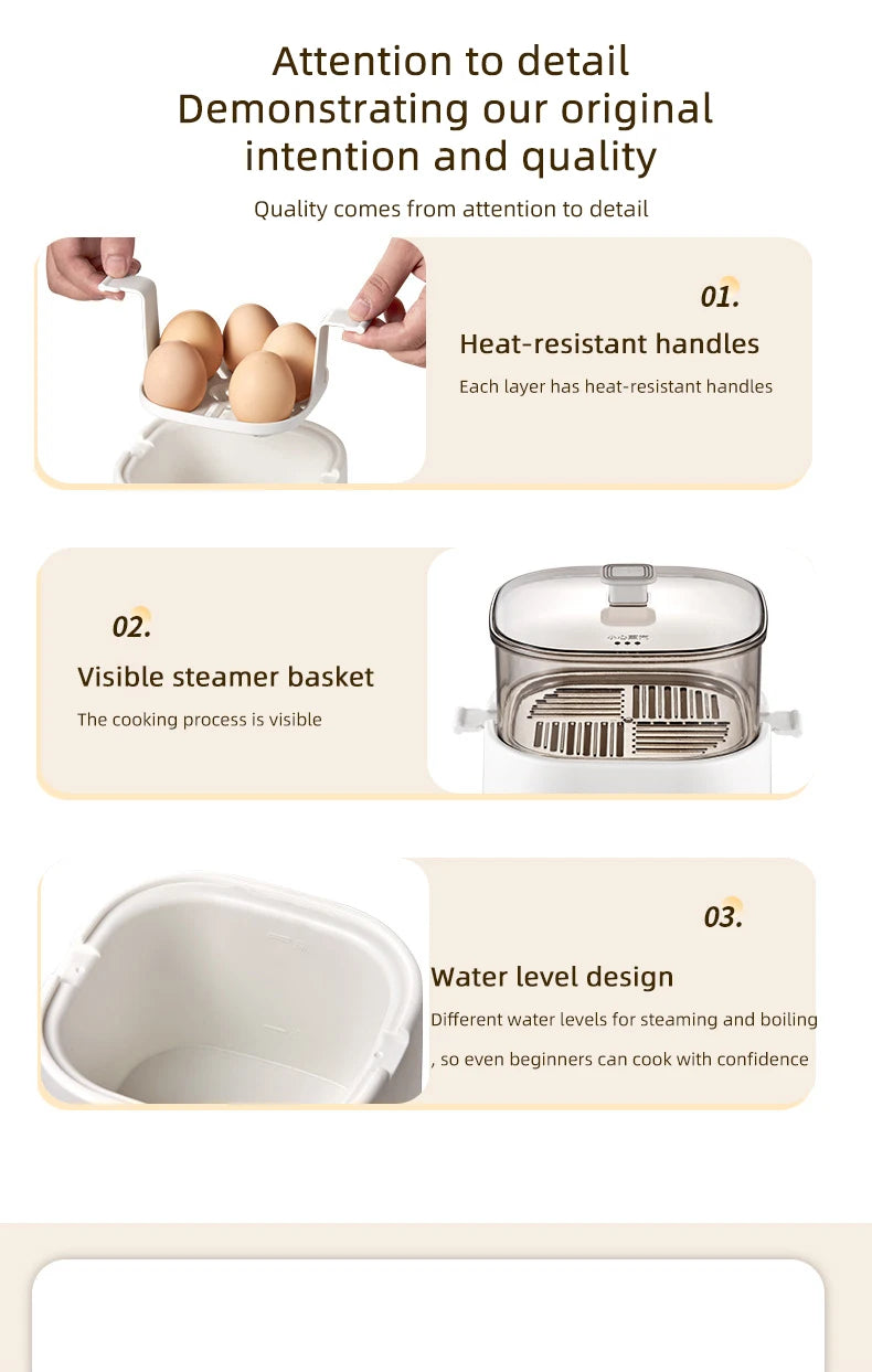 300W Electric Egg Boiler Breakfast Machine Multicooker Steamer Automatic Egg Cookers Home Egg Custard Steaming Cooker with Timer