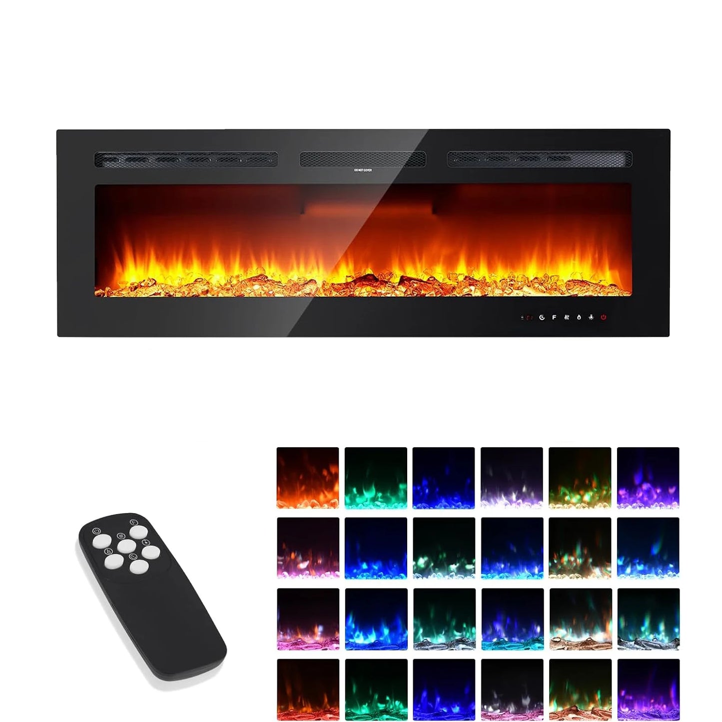 40/50/60inch Wall-Mounted Electric Fireplace, 220V 1500W, Two Levels Of Heating, 3D 12LED Color Modes and Realistic Flame Effect.
