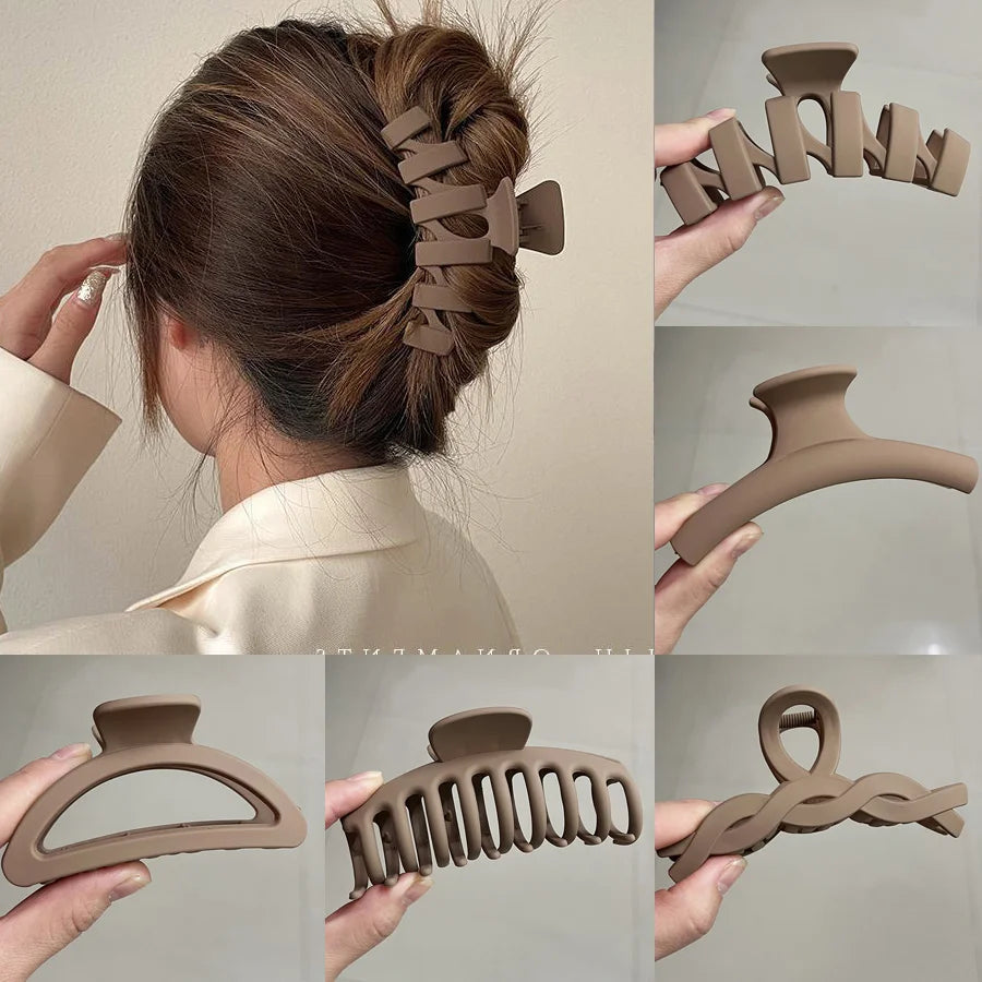 Women Hair Claw Clips Korea Coffee Beige Acrylic Large Hair Claw Hairpin Geometric Barrettes Crab Girl Headwear Hair Accessories.